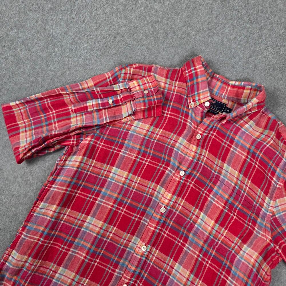 Vineyard Vines Medium Pink Plaid 100% Linen Long Sleeve Slim Fit Murray Shirt